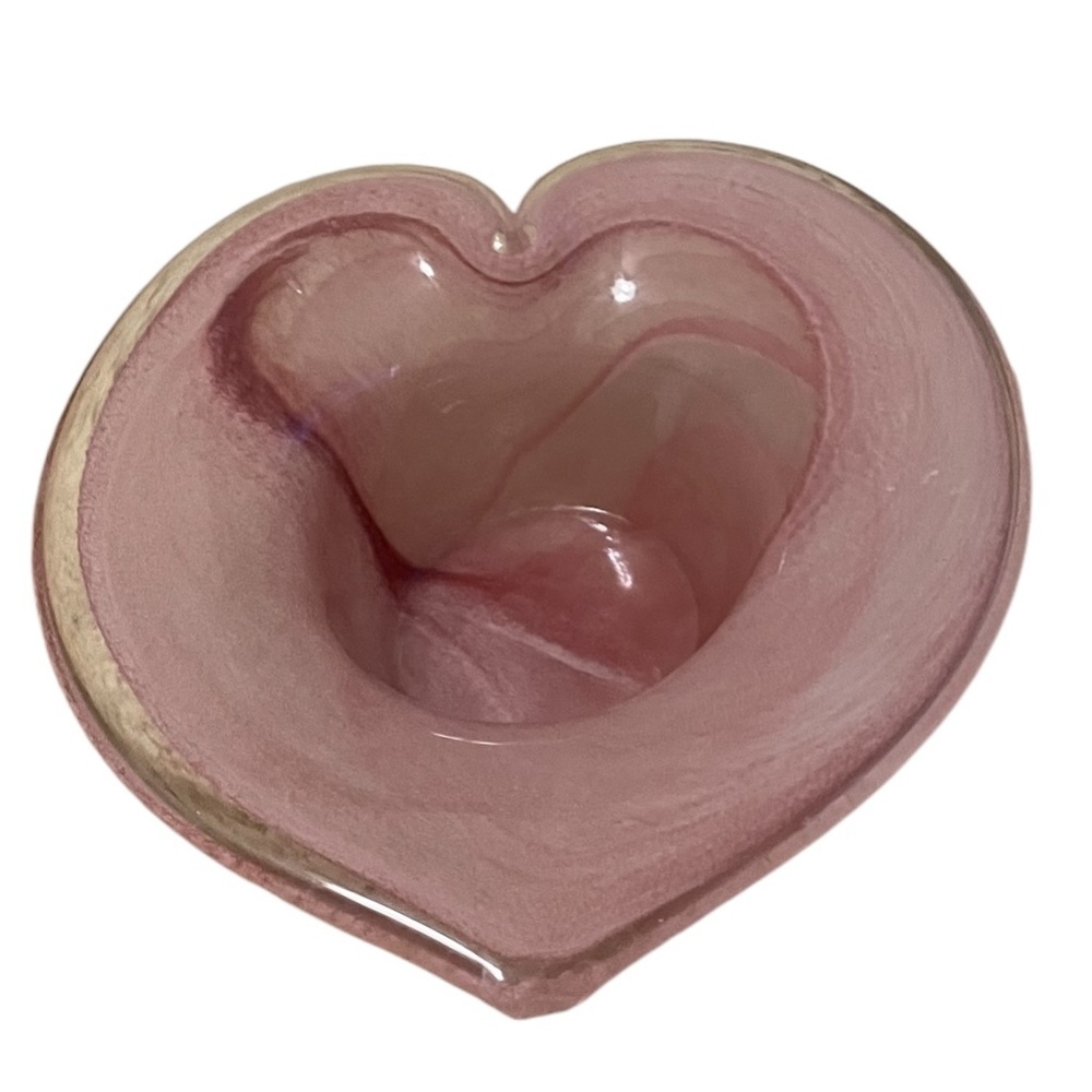 Vintage Murano Lavjorazione Glass Pink Heart-shaped‎ Blown Glass Trinket Dish